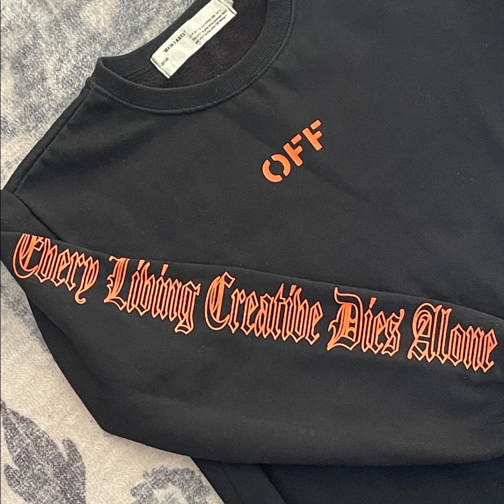 Off-White x Vlone Black Crewneck with Bold Orange Lettering